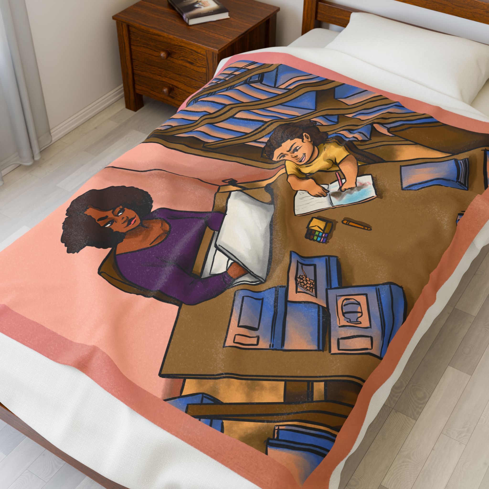 Black Character Blanket -Author Girl - Black Girl, Black Girl - Velveteen Plush Blanket, Xmas Blankets, Bedroom Blanket, Girls Bedroom