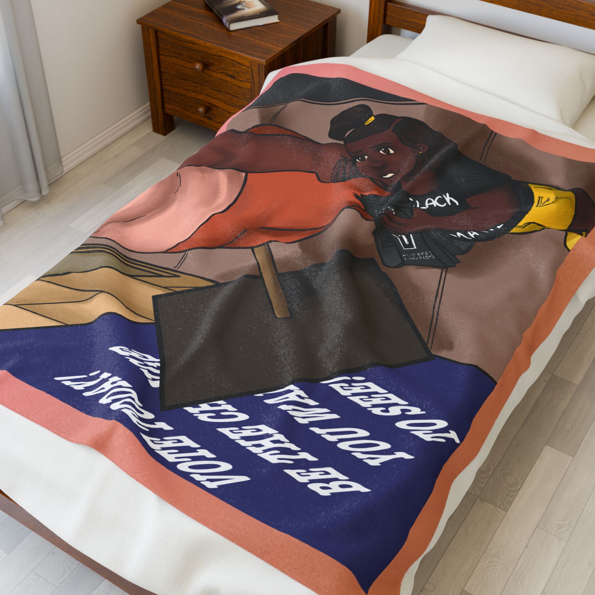 Black Character Blanket -President Girl - Black Girl, Black Girl - Velveteen Plush Blanket, Xmas Blankets, Bedroom Blanket, Girls Bedroom