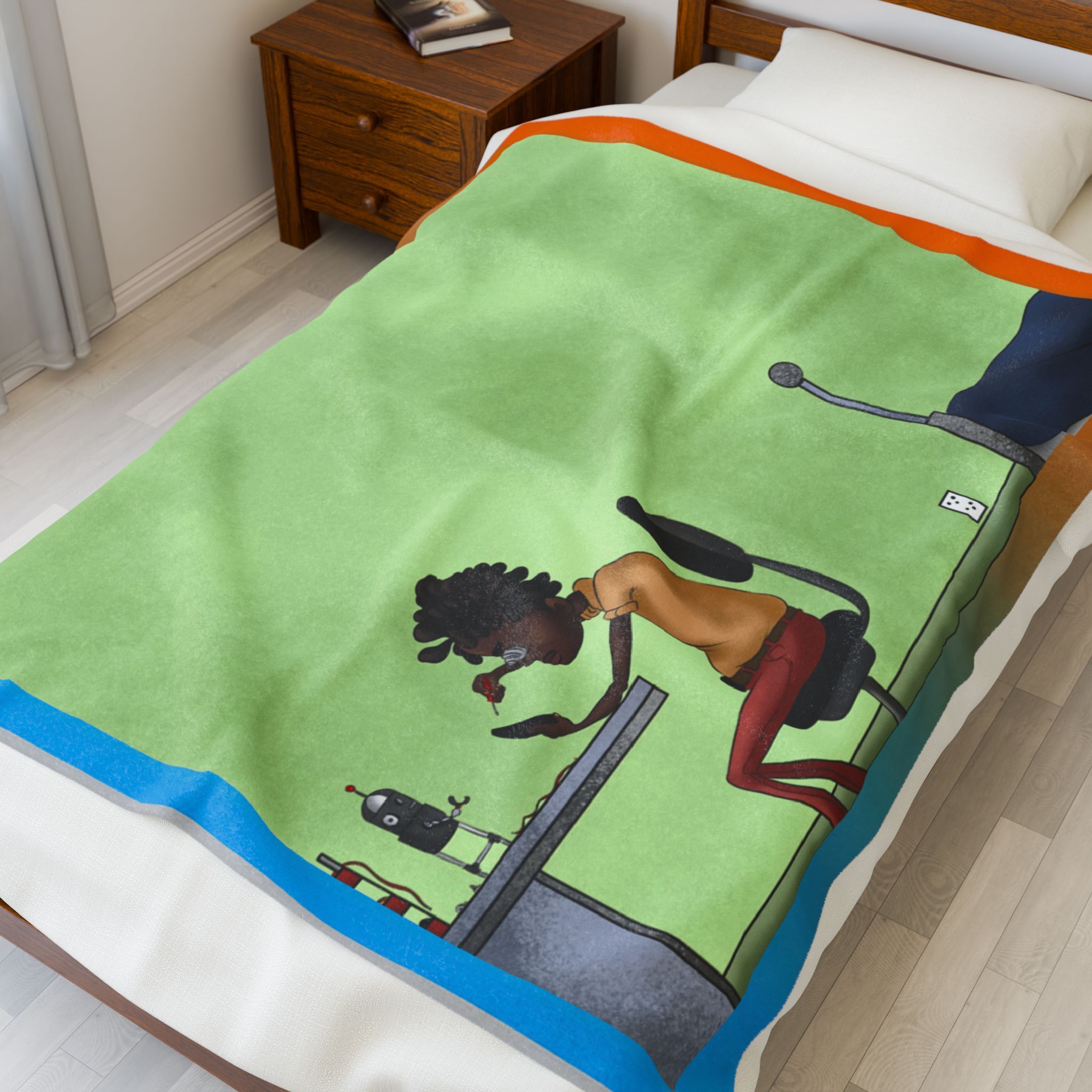 Black Characters - Engineer Boy- Black Boy, Black Boy - Velveteen Plush Blanket, Xmas Blankets, Bedroom Blanket, Couch Throw, Boys Bedroom