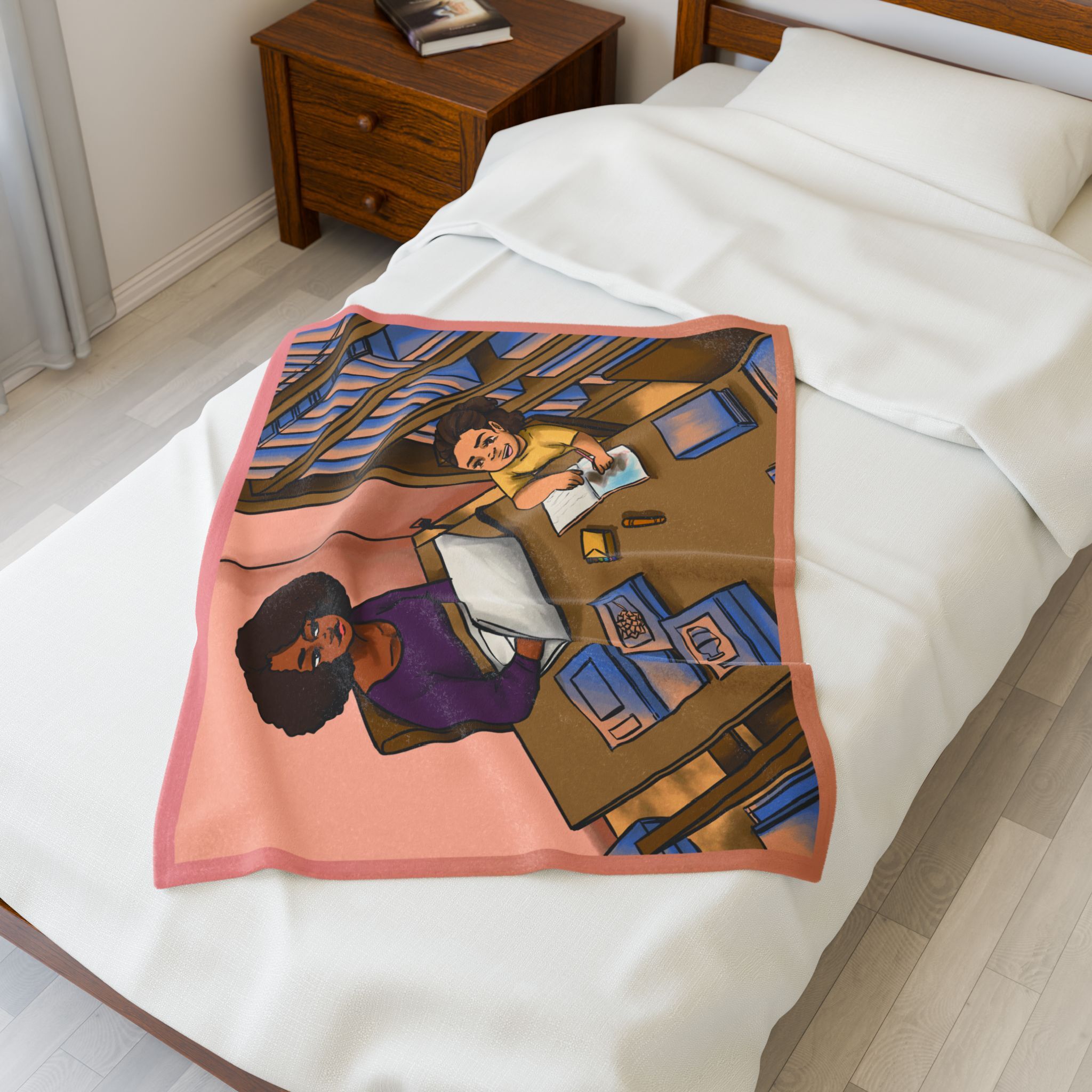 Black Character Blanket -Author Girl - Black Girl, Black Girl - Velveteen Plush Blanket, Xmas Blankets, Bedroom Blanket, Girls Bedroom - Image 3