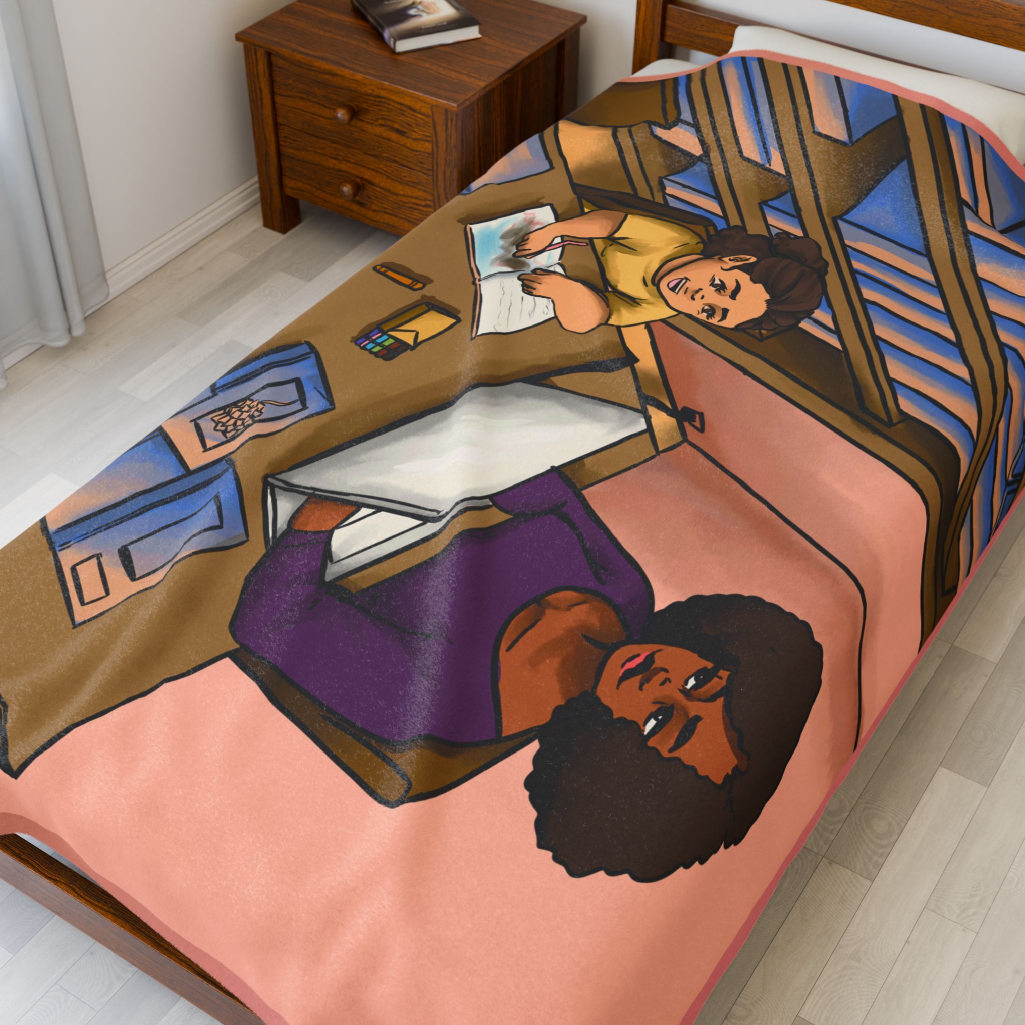 Black Character Blanket -Author Girl - Black Girl, Black Girl - Velveteen Plush Blanket, Xmas Blankets, Bedroom Blanket, Girls Bedroom - Image 10