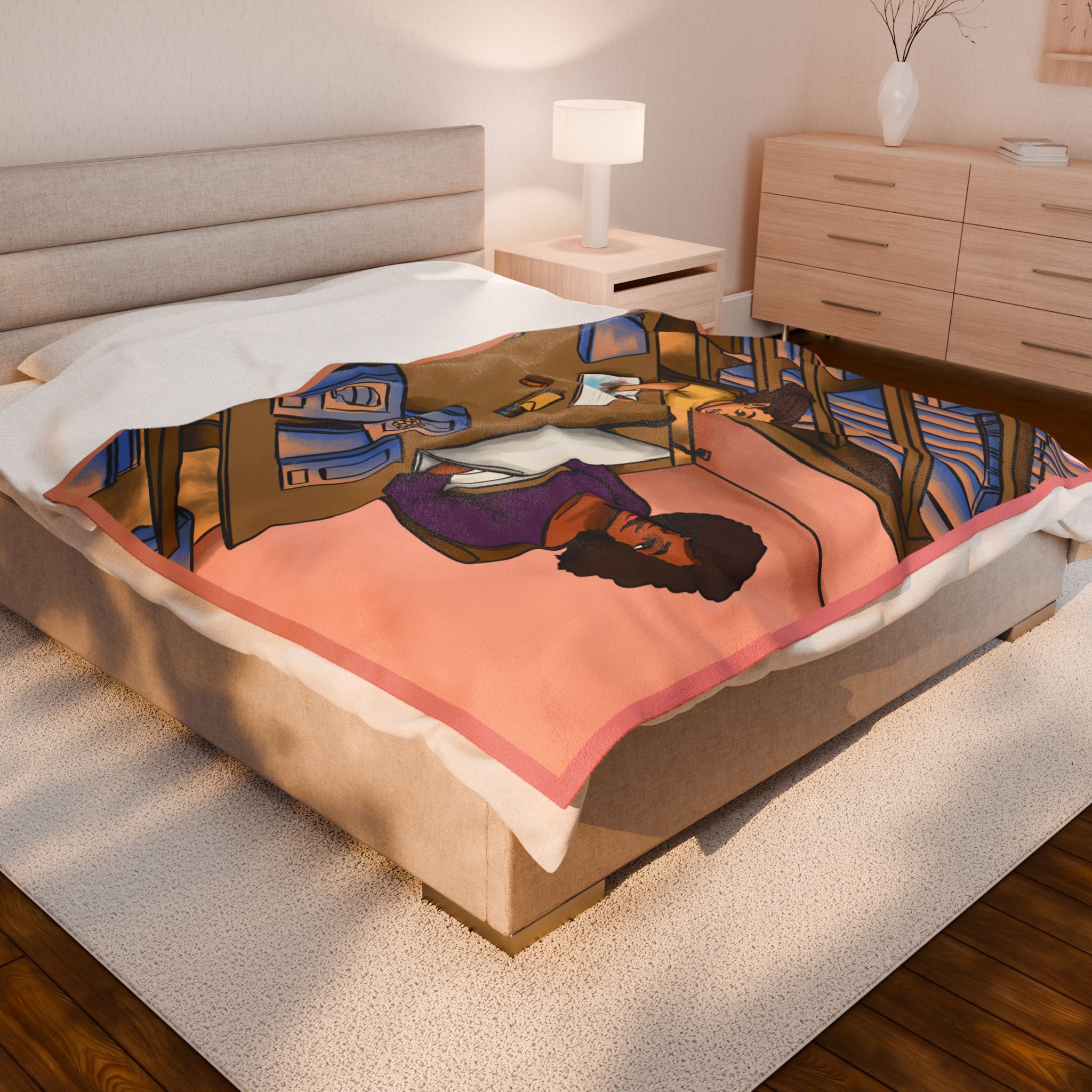 Black Character Blanket -Author Girl - Black Girl, Black Girl - Velveteen Plush Blanket, Xmas Blankets, Bedroom Blanket, Girls Bedroom - Image 11